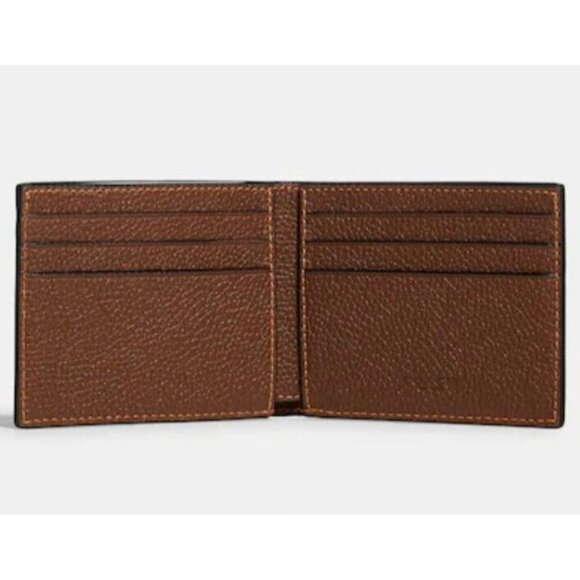 Coach Slim Billfold Wallet Brown Orange Logo Bifold NWT - Picture 2 of 3